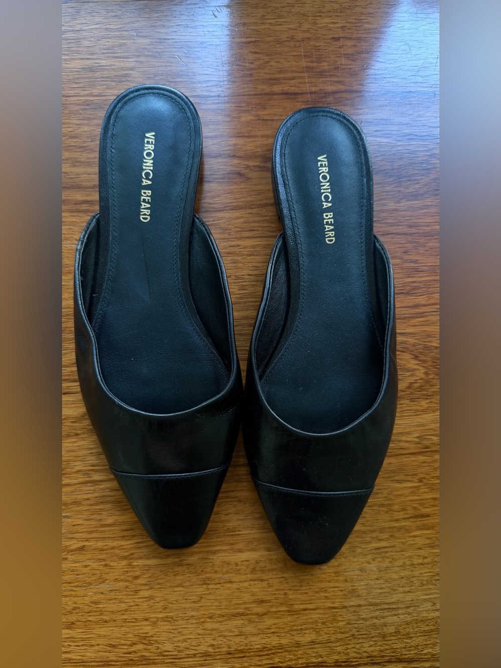 Veronica Beard Black Leather Pointed Slip-On Mules